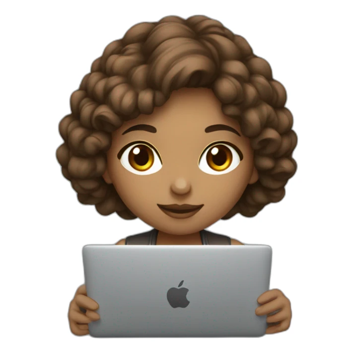 Beautiful programmer girl with brown hair working with MacBook sticker