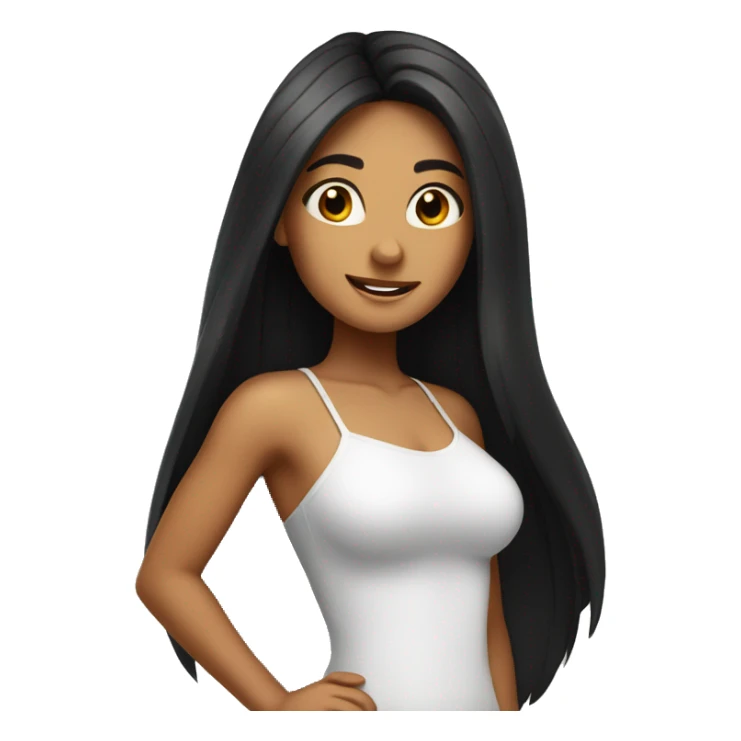 tanned girl with long black hair celebrating  sticker