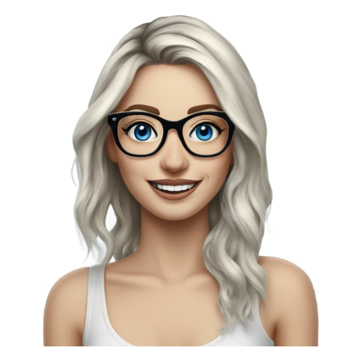 Hyper Realistic Balayage pale beautiful tattooed woman with glasses and blue eyes happy  sticker