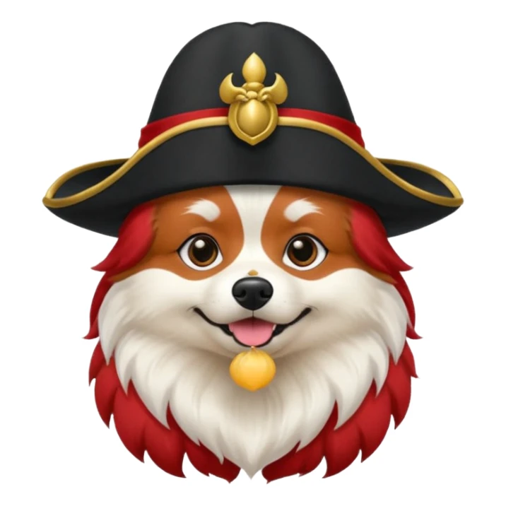Red fur Spitz dog with black tricorne hat sticker