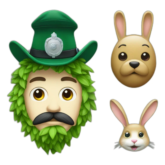 green man with mustash and a policecap and a rabit on his cap sticker