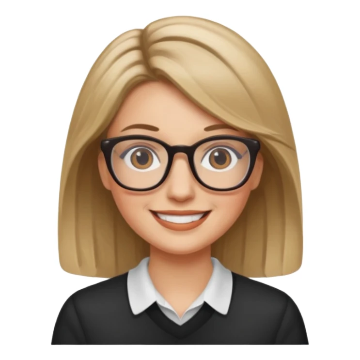 White woman,dark blonde hightlights, glasses,  sticker