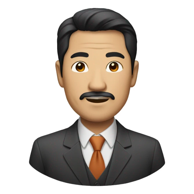 A  middle-aged  Asian  man  with  black  facial  hair,  dressed  in  a  suit. sticker
