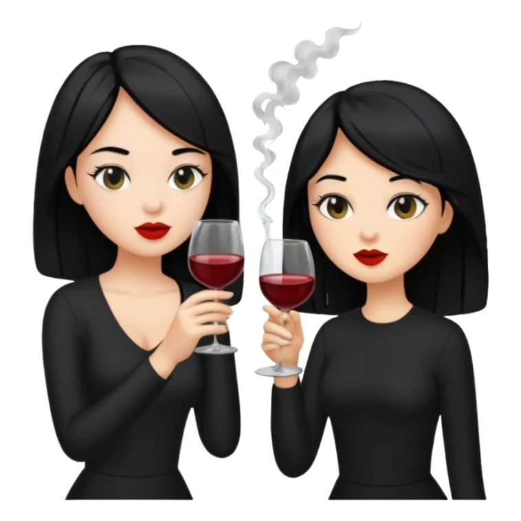 2 girls in black 1 smoking and other girl drinking wine black hair  sticker