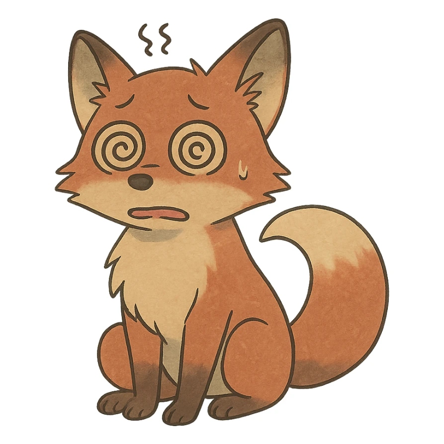 ghibli style dizzy fox with spiral eyes sticker