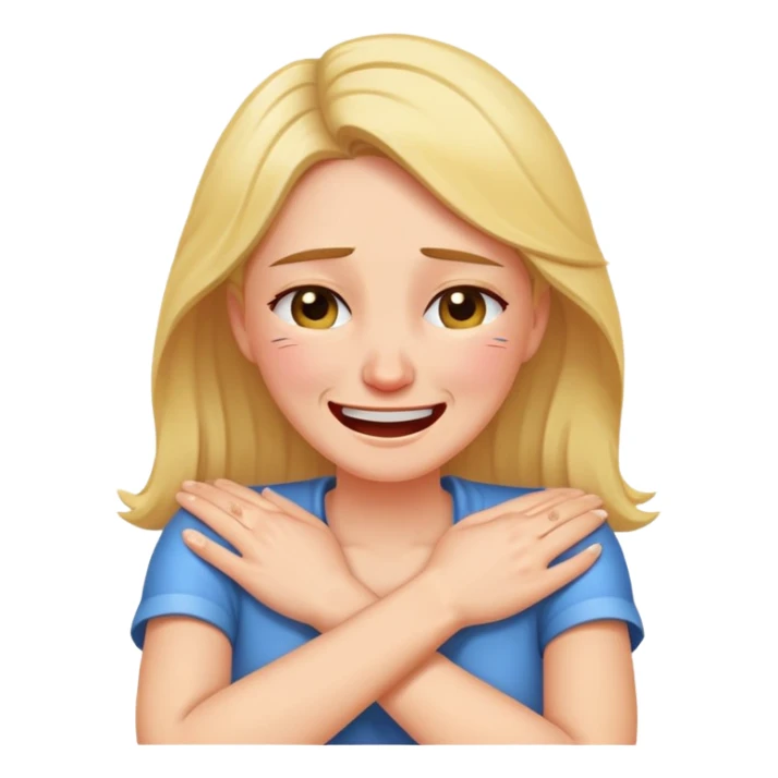 Women crying laughing arms crossed holding neck sticker