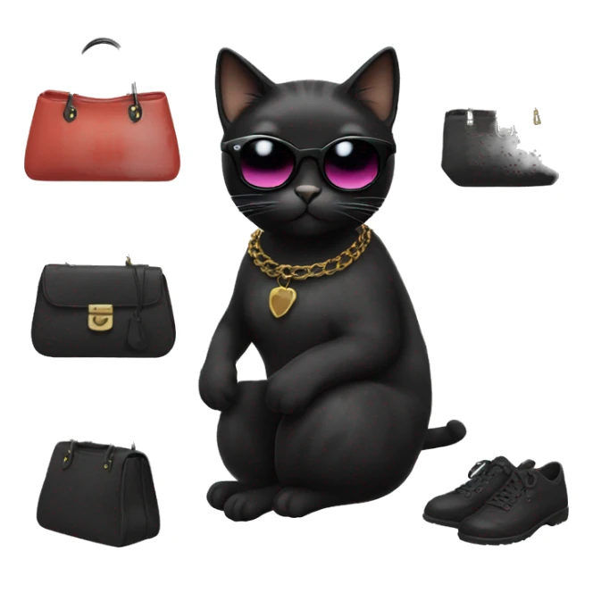 Black female cat with sunglasses and aesthetic bag sticker