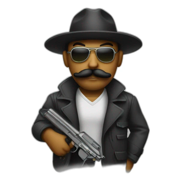 Gangster with a mustache and a gun sticker