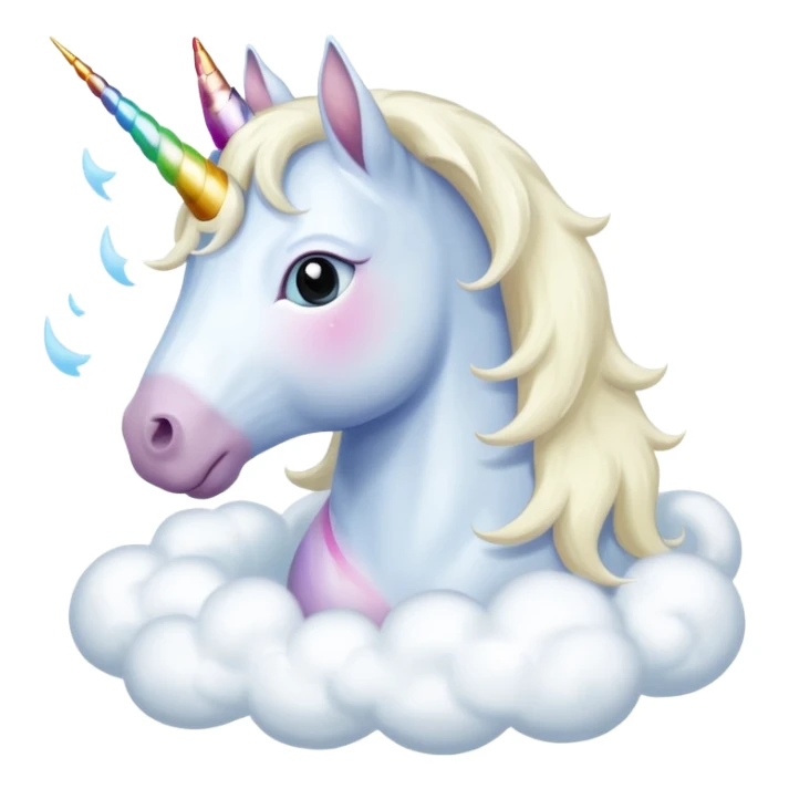A unicorn flying through clouds, sad, cry tear from eyes, portrait, bust up sticker