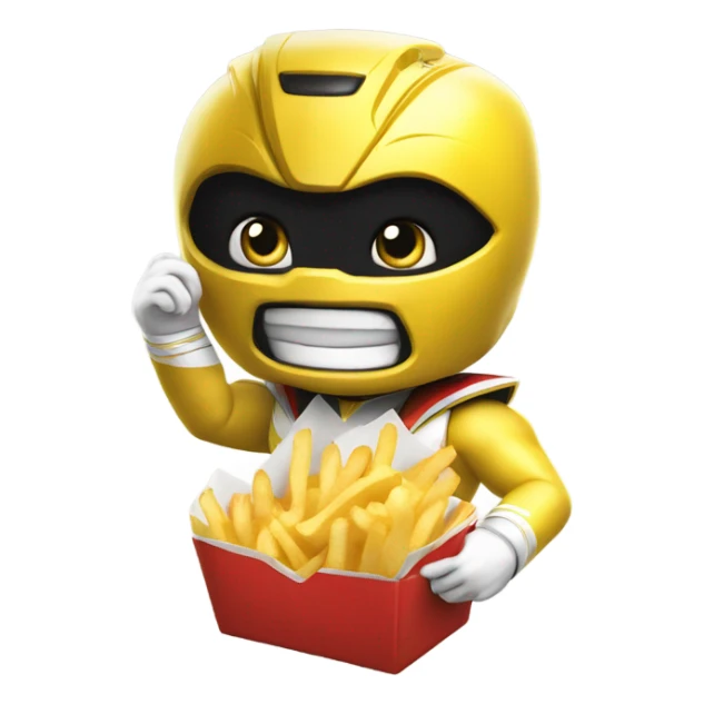 Yellow power ranger eating fries sticker