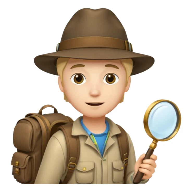 Explorer young man with hat and magnifying glass and backpack, portrait sticker