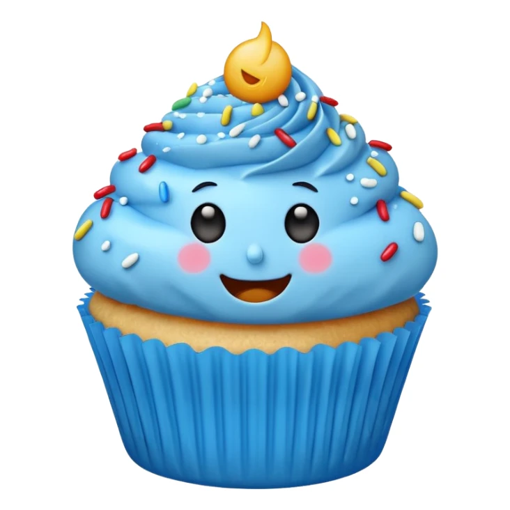 Blue cupcake with a happy face with sprinkles  sticker