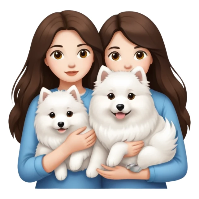 Two long hair brunette girls and two Samoyeds in their hands sticker
