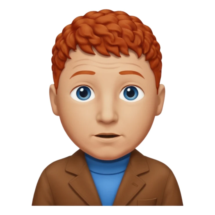 Curly Howard from the Three Stooges with blue eyes, chestnut-red hair, brown outfit sticker