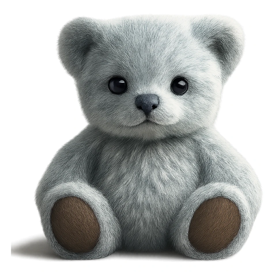 Make the teddy bear's fur a mix of realistic blue and white with soft lighting. Remove the background to make it transparent. The style should be realistic and natural looking. sticker
