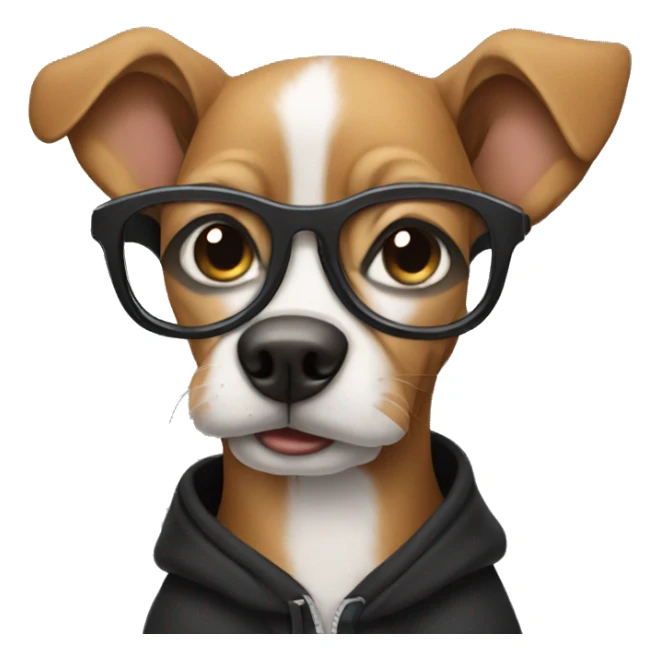 Dog with glasses wearing a black hoodie sticker