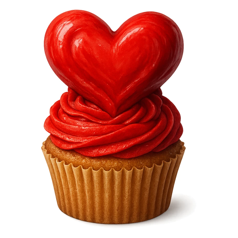 romantic cupcake with heart-shaped frosting sticker