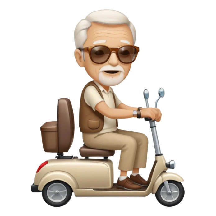 An old man wearing sunglasses on a mobility scooter sticker