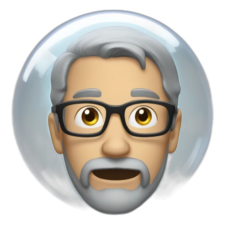 A man with gray hair and a black beard living inside a bubble sticker
