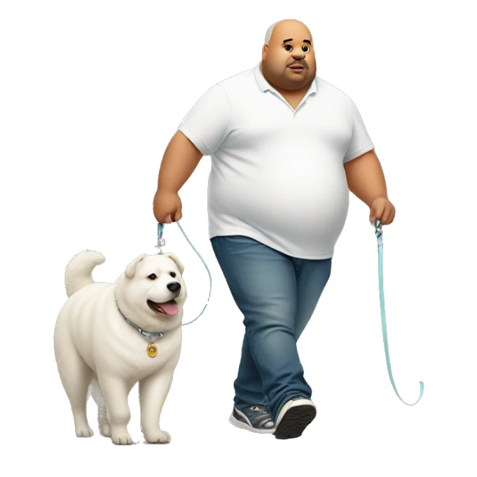 Fat man wearing a yam-aka walking a white bear dog on a leash  sticker