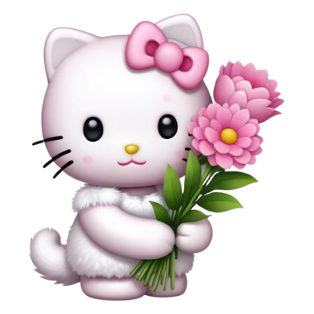 Hello Kitty holding a bouquet of pink flowers sticker