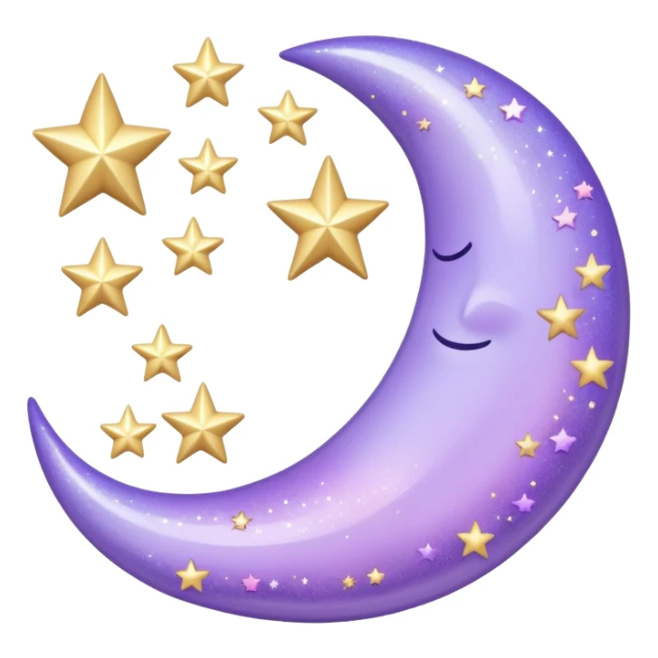 Beautiful sparkly glittery shiny pretty pastel lilac lavender Violet crescent and stars scenery aesthetic decorations sticker