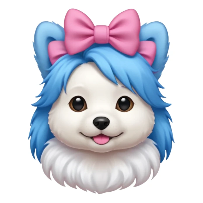 dog with blue hair and pink bow on head sticker