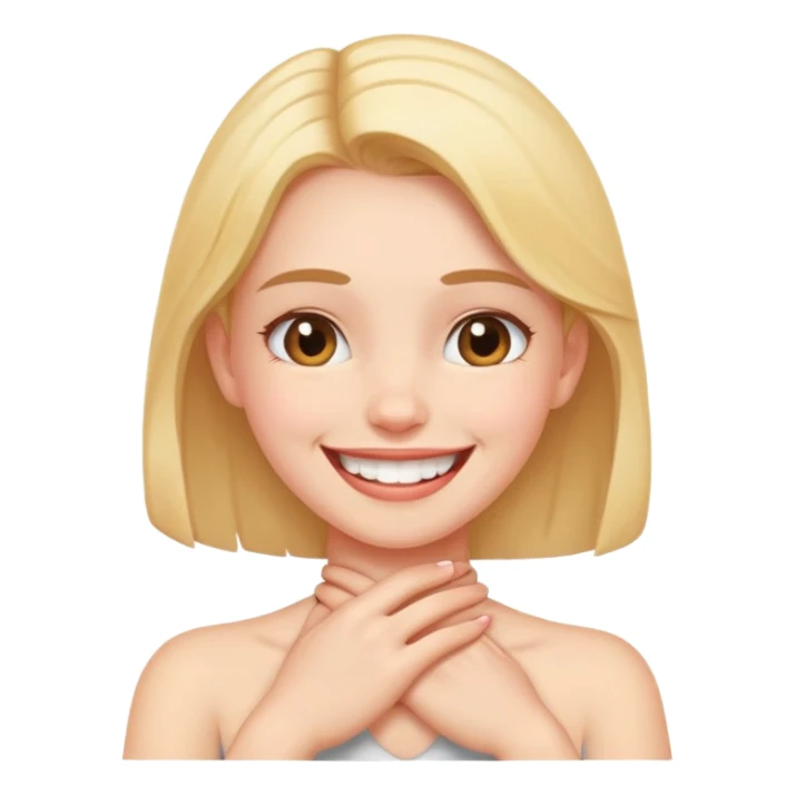 girl holding neck in front grinning  sticker