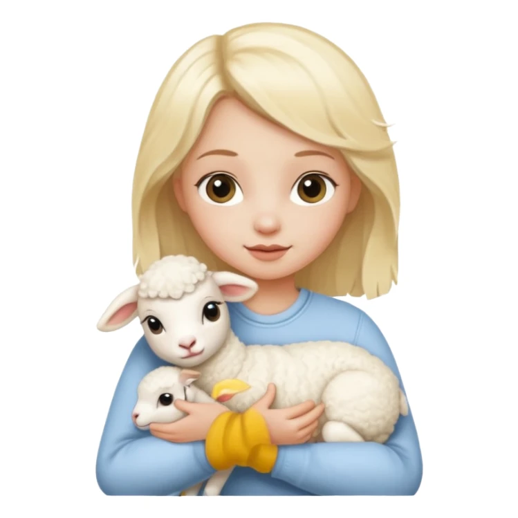 a blonde girl holding a baby lamb sticker