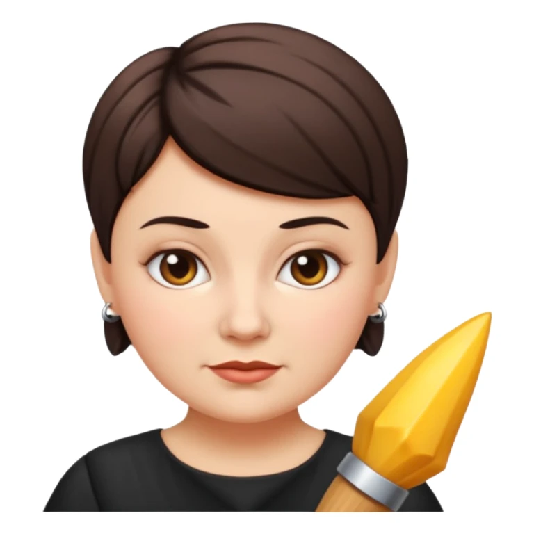 classic teacher emoji but fatter and with a black pixie cut, make her white and the pixy cut is pointy and dark brown and she is very fat sticker