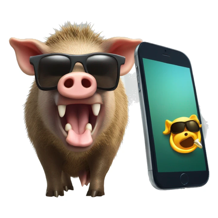 wild boar chocked with sun glasses and calling with phone sticker