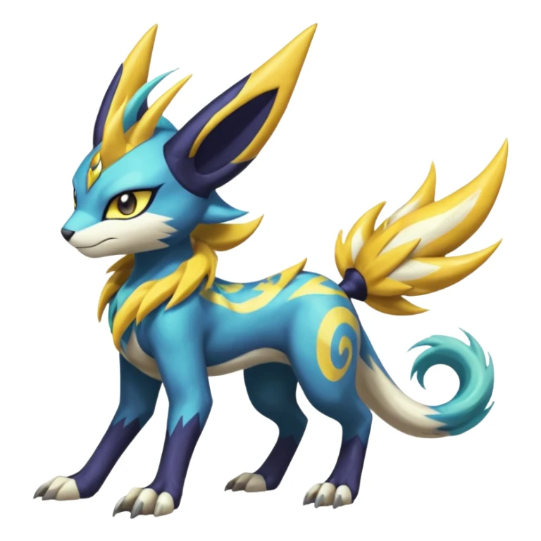 Feral Scaly Striking Slaying Badass Evil Handsome Lightning-patterned Zig-zagged buzzy fuzzy Meloetta-Renamon-Luxray-Cobalion-Suicune-Vernid-fusion-hybrid-creature, full body  sticker