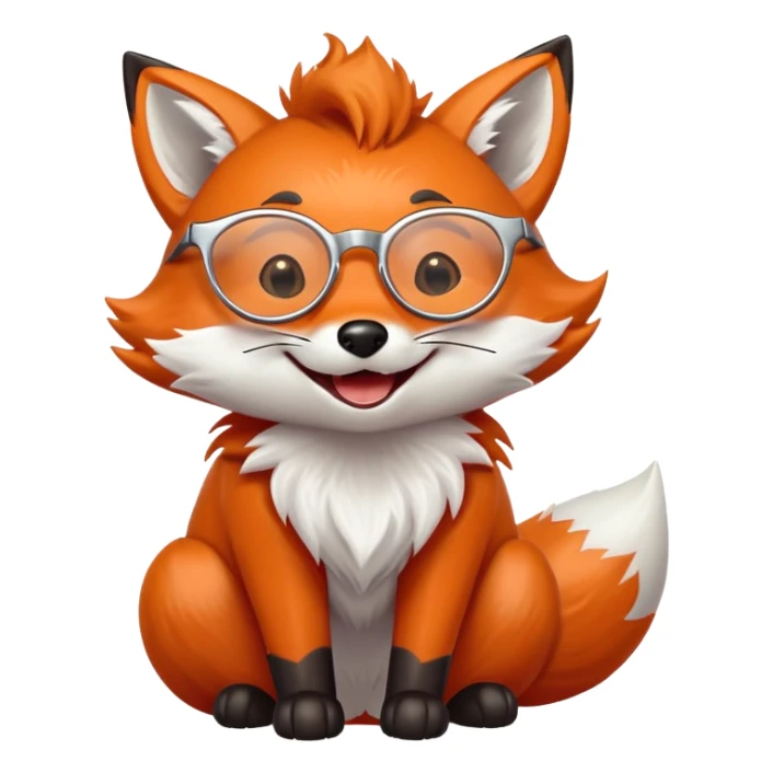 A magical fox with glowing fur, a silver star on its forehead, and round glasses, rolling on the floor and laughing uncontrollably sticker