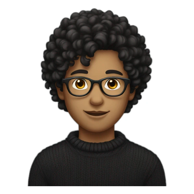 boy with curly black hair, glasses, black sweater and fair complexion sticker