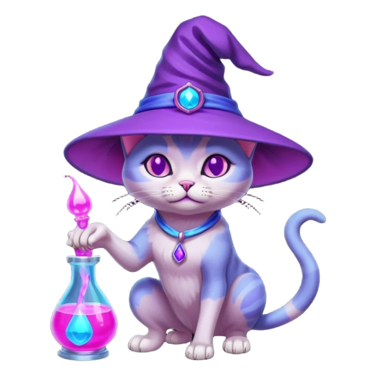 Purple witch cat full body with pink potion neon  and blue potion neon sticker