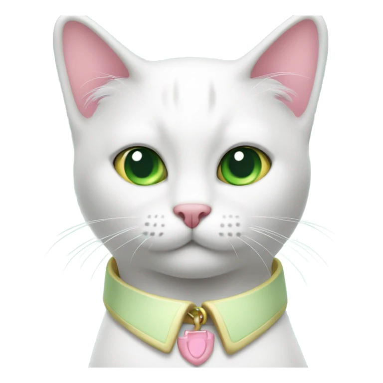 Gato blanco con collar rosa y ojos verde claro sticker