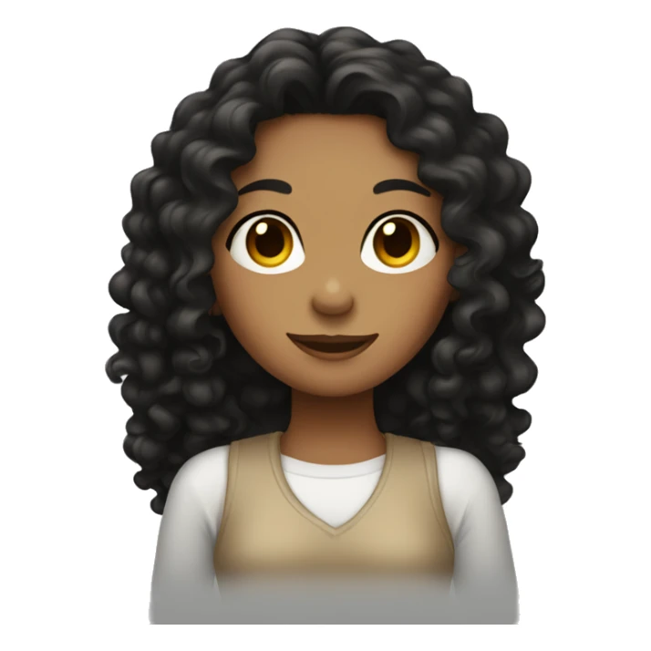 Tan girl with long black curly hair , 3rd finger  sticker