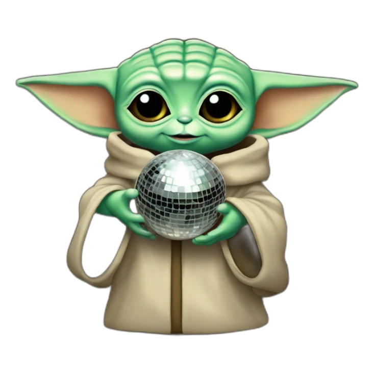Baby yoda holding a disco ball sticker