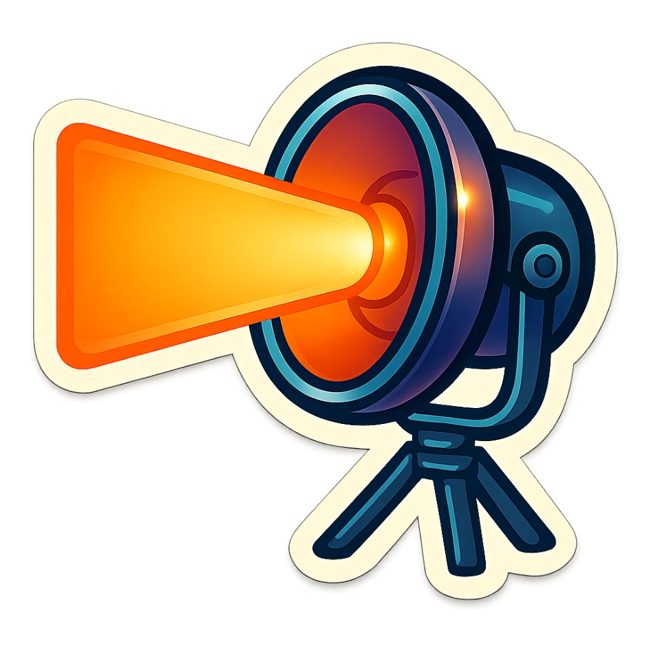 Spotlight in retro stickers style with a light beam pointing to the left. sticker