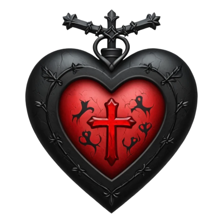 gothic heart with black cross and deep red highlights sticker