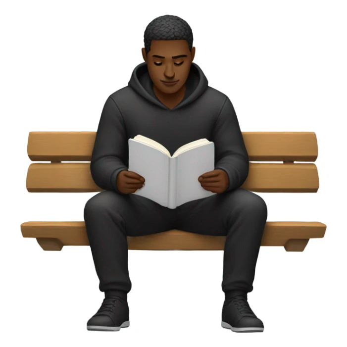 white person sitting on bench wearing black trousers  reading a book  sticker