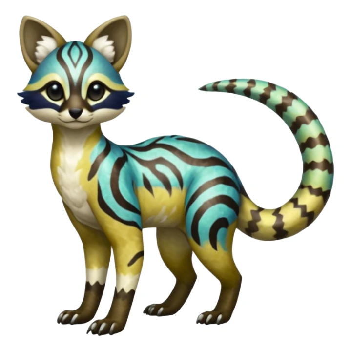 Rare realistic iridescent shiny warm-colored lush tropical exotic cute epic pretty beautiful handsome gorgeous aesthetic colorful vibrant Vernid-Protogen-Primagen-Wickerbeast-Genet-Trico-species-Fakemon-hybrid-creature by LiLaiRa, beautiful intricate markings, full body sticker