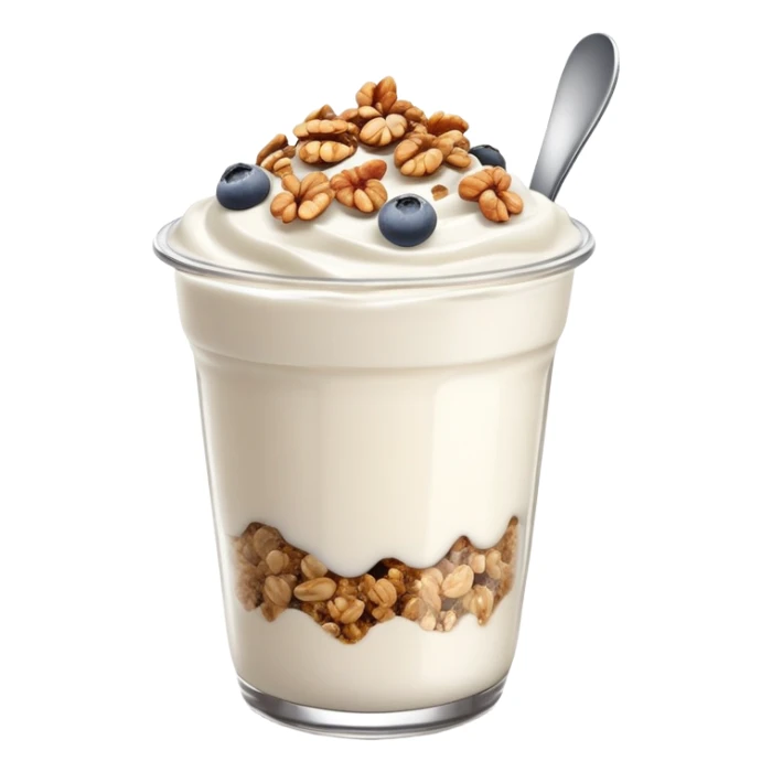 Greek yogurt cup with protein granola and chia seeds sprinkled on top sticker