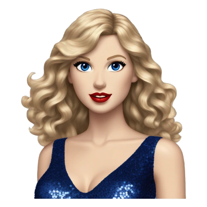 Realistic Taylor swift wearing navy blue glittery sequin bodysuit and dark blonde long hair with red lipstick and blue eyes  sticker