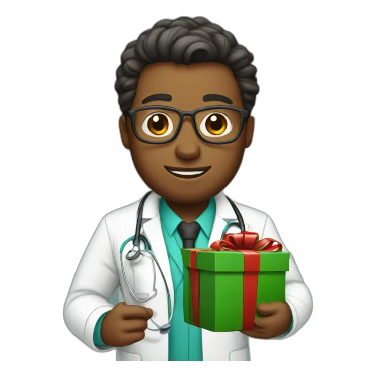 doctor holding a Christmas present sticker