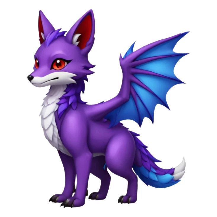Fox dragon hybrid front facing full body dark purple and blue and red sticker