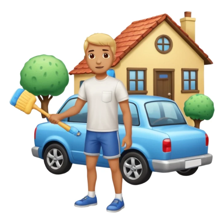 man washing a car outside his house full body sticker