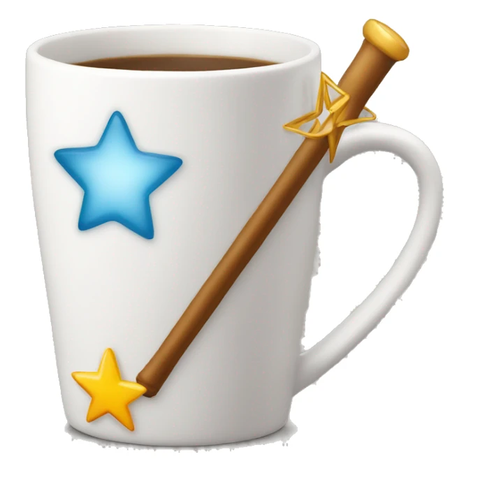 A MUG with a magic wand with a star at the point of the wand  sticker
