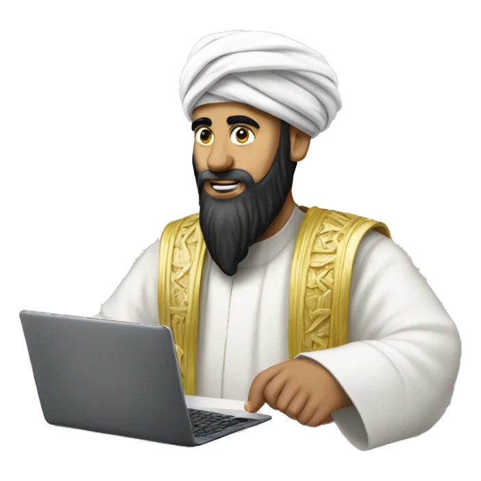 A caliph with turban writing in a laptop sticker