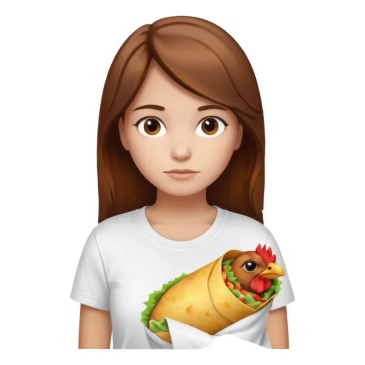 Girl with brown hair "resting chicken burrito face" sticker